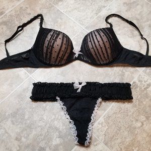 Victoria's Secret demi black/pink polka dot set 32c/small NEW without tags